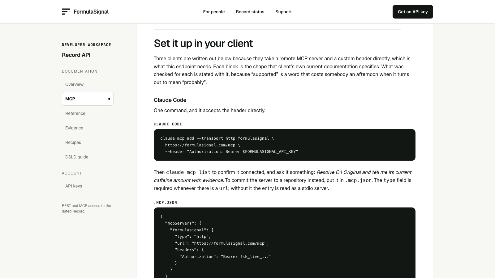 FormulaSignal API screenshot 2